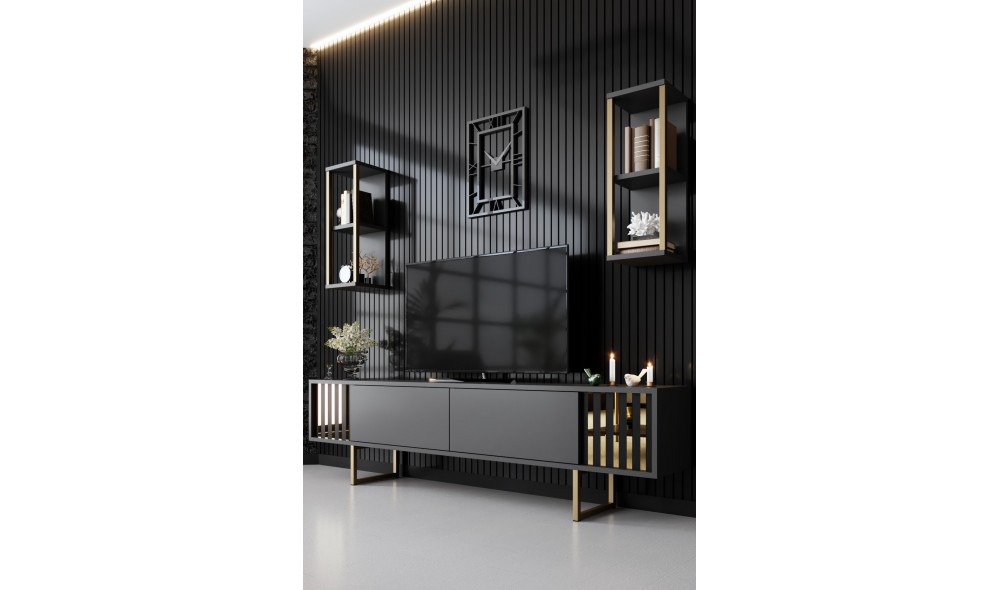 Unitate TV, Gold Line, AntracitNegru, 180 x 18 x 30 cm