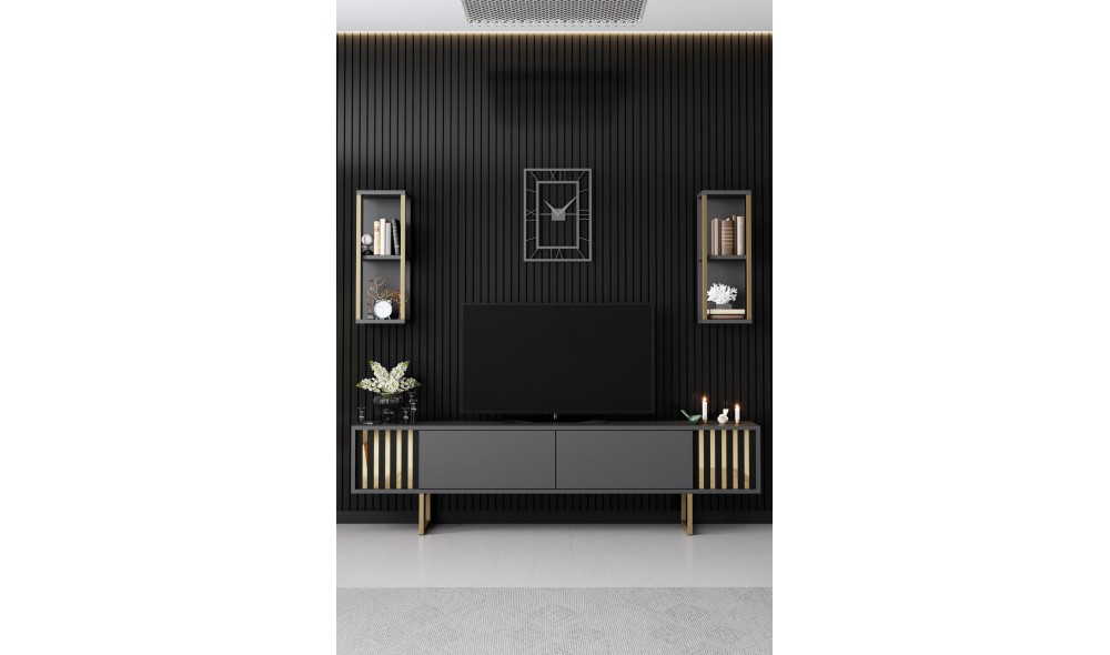 Unitate TV, Gold Line, AntracitNegru, 180 x 18 x 30 cm