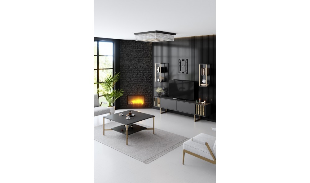 Unitate TV, Gold Line, AntracitNegru, 180 x 18 x 30 cm