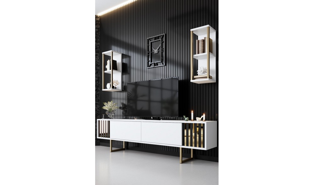 Unitate TV, Gold Line, AlbNegru, 180 x 18 x 30 cm