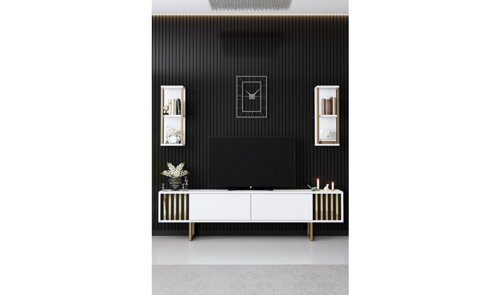 Unitate TV, Gold Line, AlbNegru, 180 x 18 x 30 cm