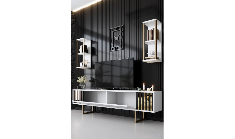 Unitate TV, Gold Line, AlbNegru, 180 x 18 x 30 cm