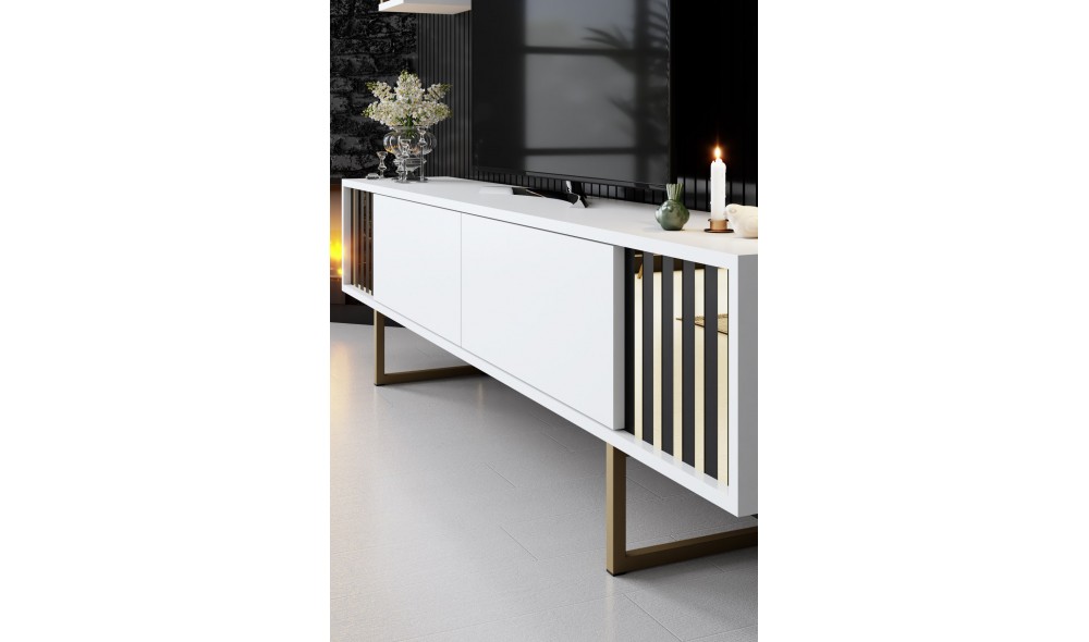 Unitate TV, Gold Line, AlbNegru, 180 x 18 x 30 cm