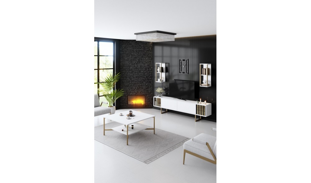 Unitate TV, Gold Line, AlbNegru, 180 x 18 x 30 cm