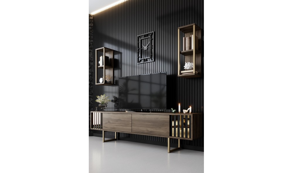 Unitate TV, Gold Line, NucNegru, 180 x 18 x 30 cm