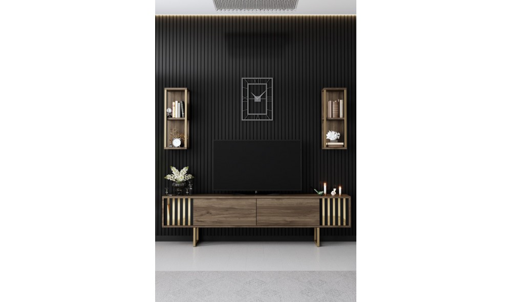 Unitate TV, Gold Line, NucNegru, 180 x 18 x 30 cm