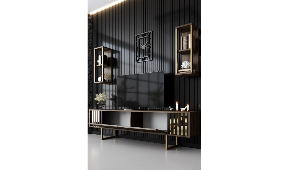 Unitate TV, Gold Line, NucNegru, 180 x 18 x 30 cm