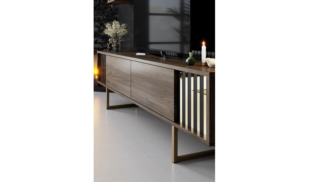 Unitate TV, Gold Line, NucNegru, 180 x 18 x 30 cm