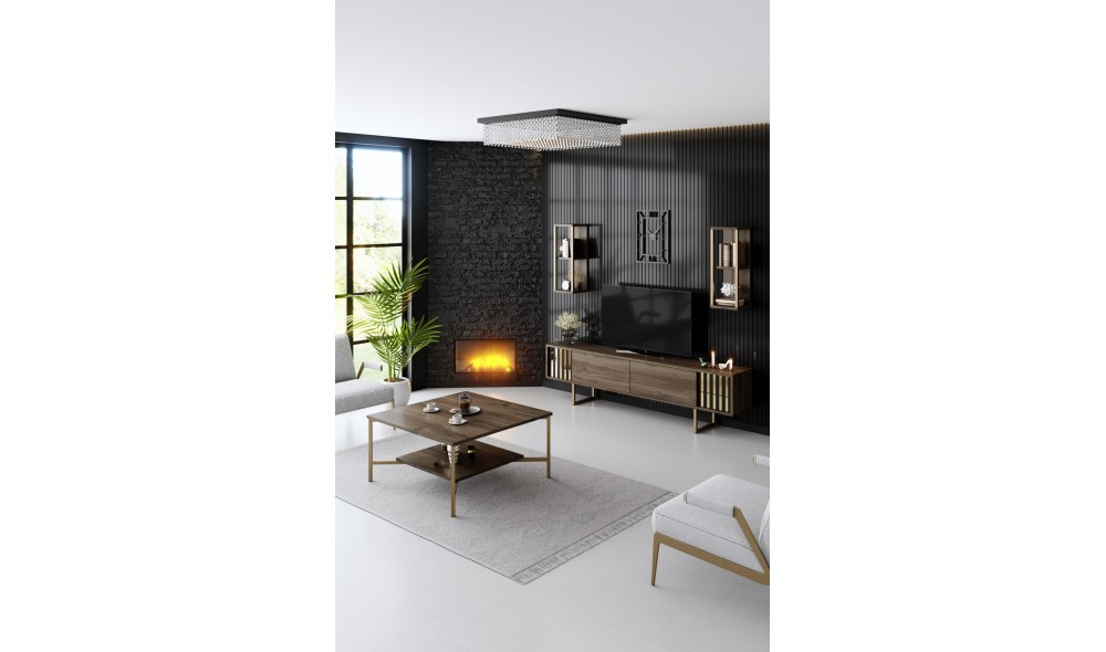 Unitate TV, Gold Line, NucNegru, 180 x 18 x 30 cm