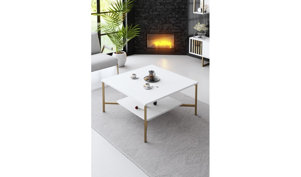 Masuta de cafea, Gold Line, AlbNegru, 80 x 40 x 80 cm