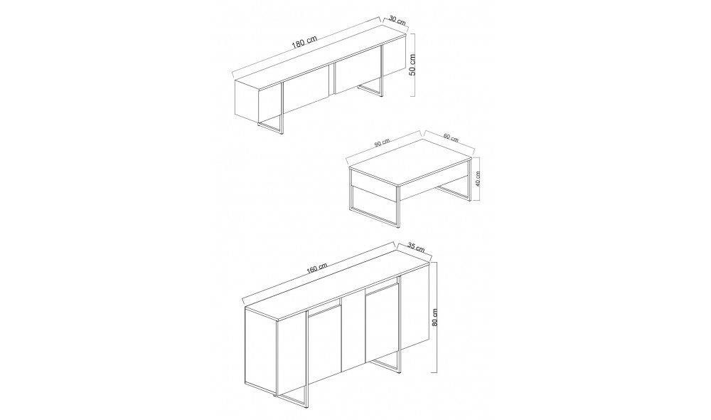 Set Mobila Sufragerie, Luxe, NucAur, 160 x 80 x 35 cm