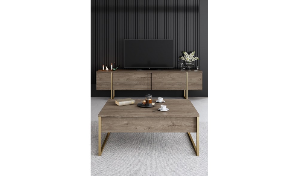 Set Mobila Sufragerie, Luxe, NucAur, 160 x 80 x 35 cm