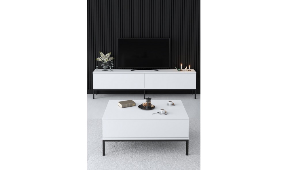 Suport TV, Lord, NegruAlb, 180 x 47 x 30 cm