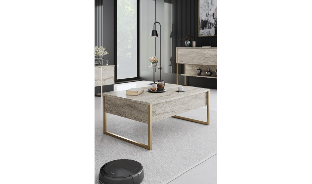Set Mobila Sufragerie, Luxe Set, TravertinAur, 180 x 47 x 30 cm