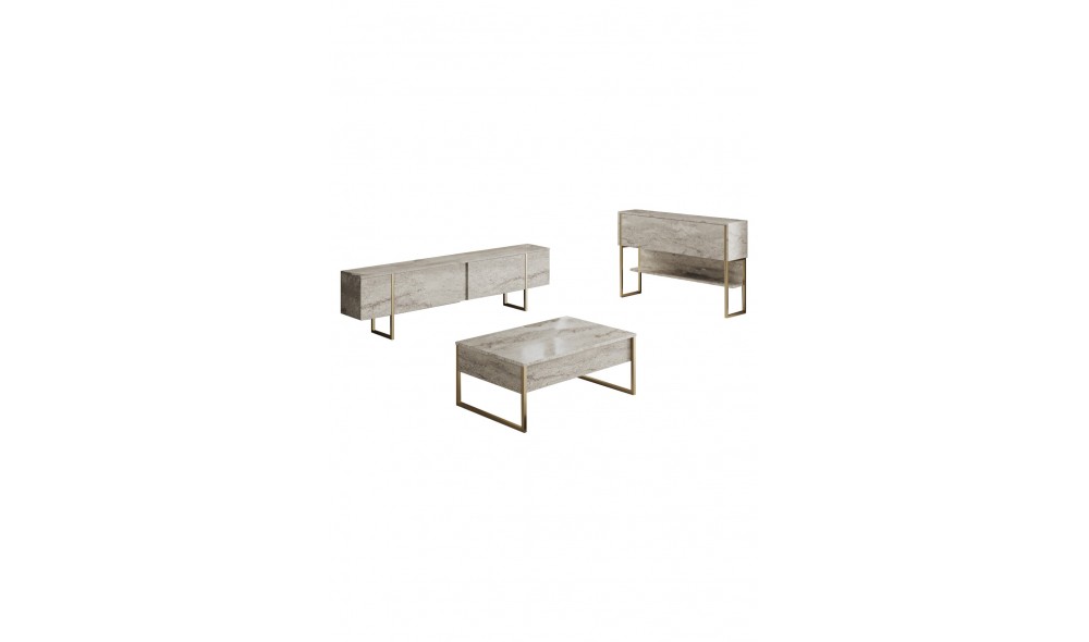 Set Mobila Sufragerie, Luxe Set, TravertinAur, 180 x 47 x 30 cm