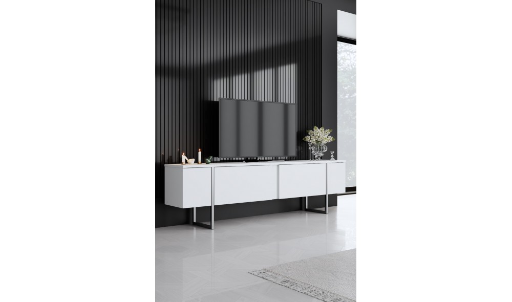 Unitate TV, Luxe, AlbArgint, 180 x 50 x 30 cm