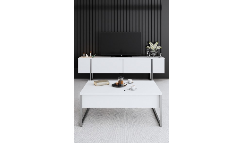 Unitate TV, Luxe, AlbArgint, 180 x 50 x 30 cm