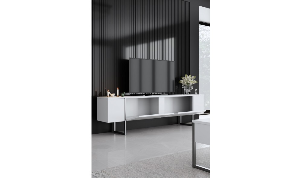 Unitate TV, Luxe, AlbArgint, 180 x 50 x 30 cm