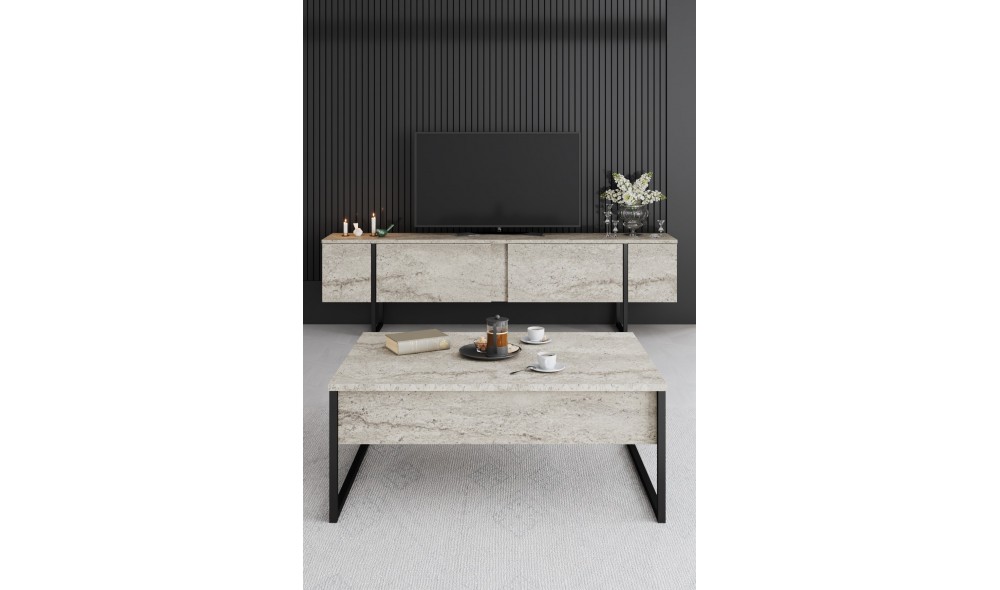 Suport TV, Luxe, TravertinNegru, 180 x 50 x 30 cm