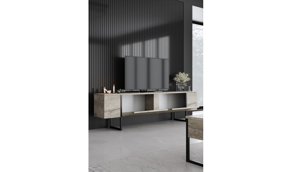 Suport TV, Luxe, TravertinNegru, 180 x 50 x 30 cm