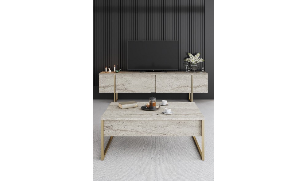 Suport TV, Luxe, TravertinAur, 180 x 50 x 30 cm
