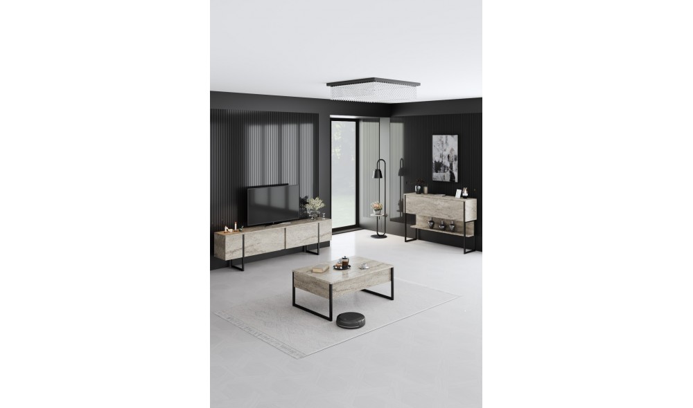 Comoda, Luxe, TravertinNegru, 120 x 80 x 30 cm