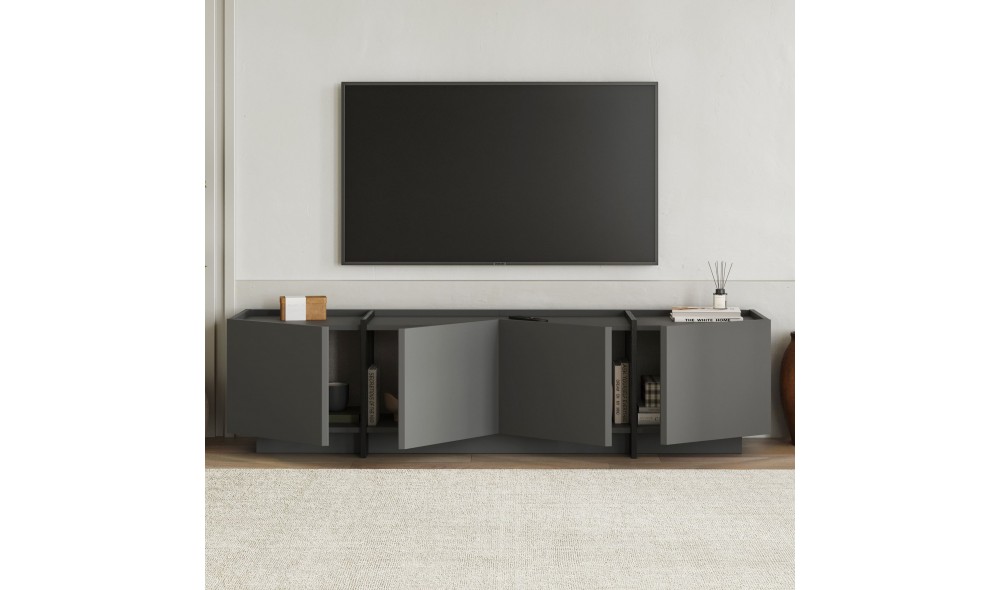 Comoda TV, Lowen - Anthracite, Black, 180 x 46 x 35 cm