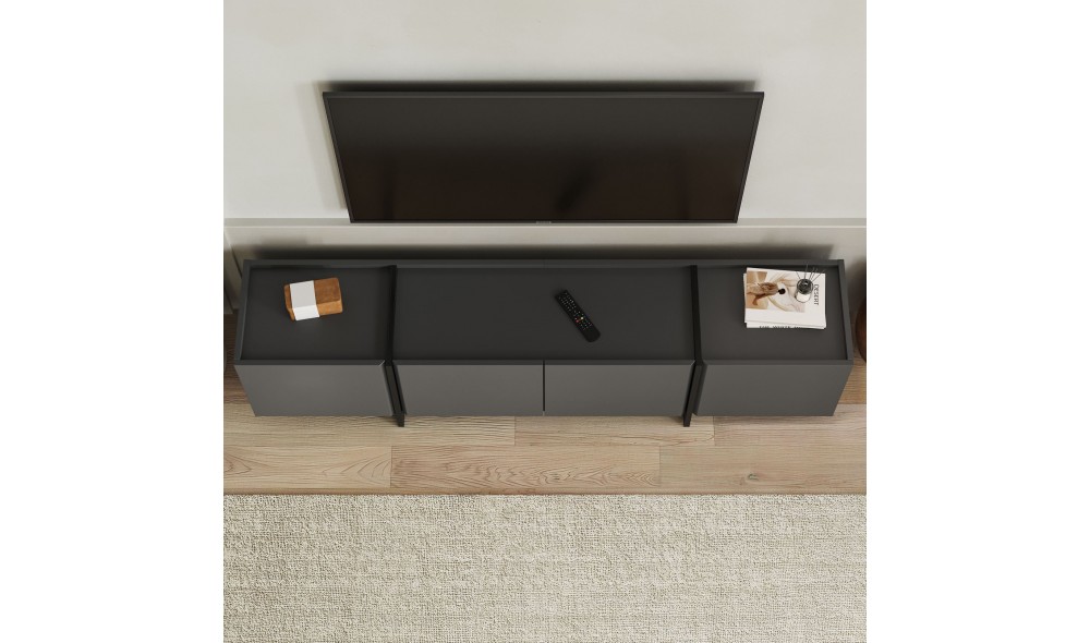 Comoda TV, Lowen - Anthracite, Black, 180 x 46 x 35 cm
