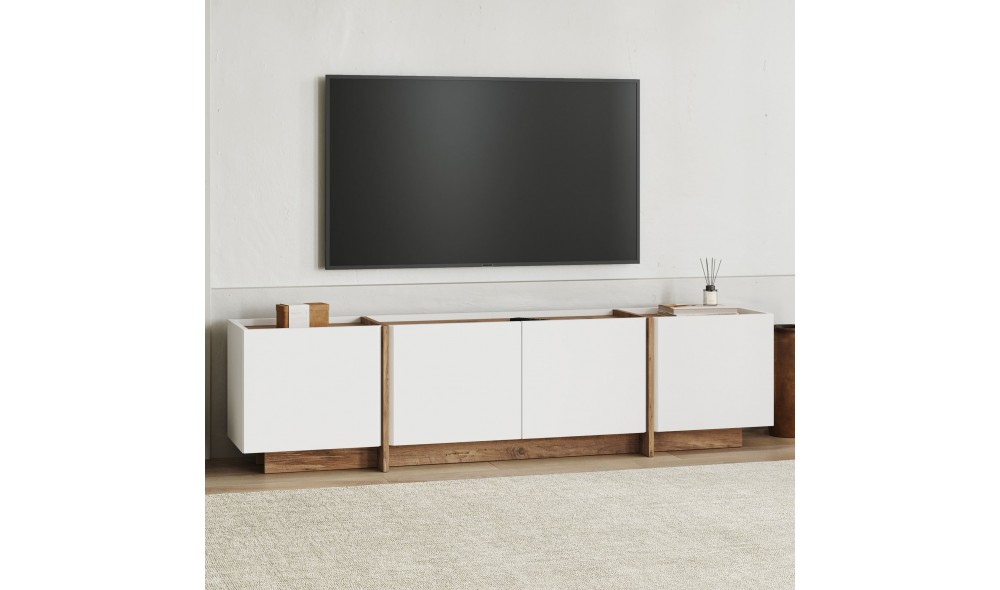 Comoda TV, Lowen - White, Atlantic Pine, 180 x 46 x 35 cm