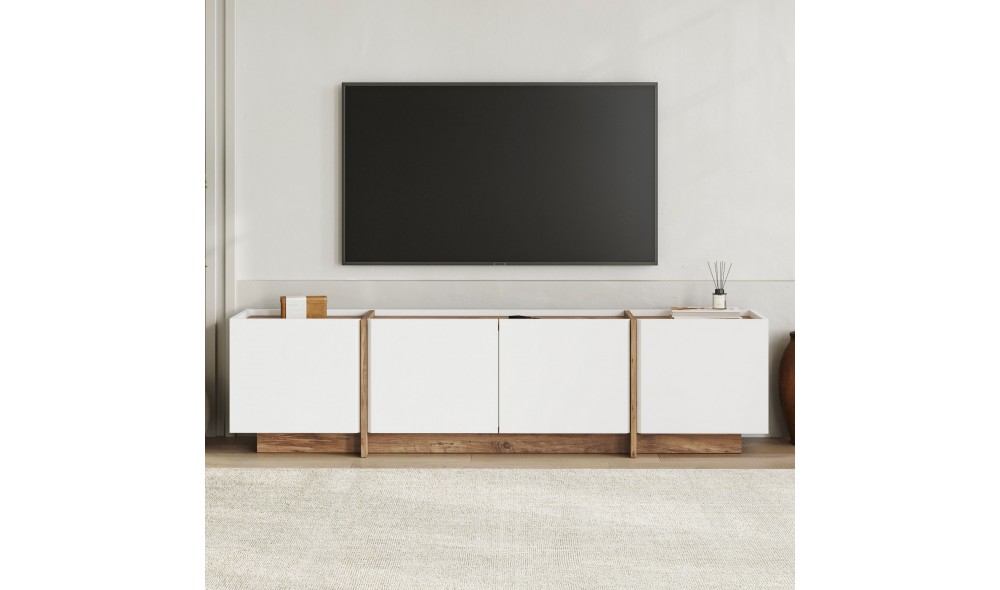 Comoda TV, Lowen - White, Atlantic Pine, 180 x 46 x 35 cm