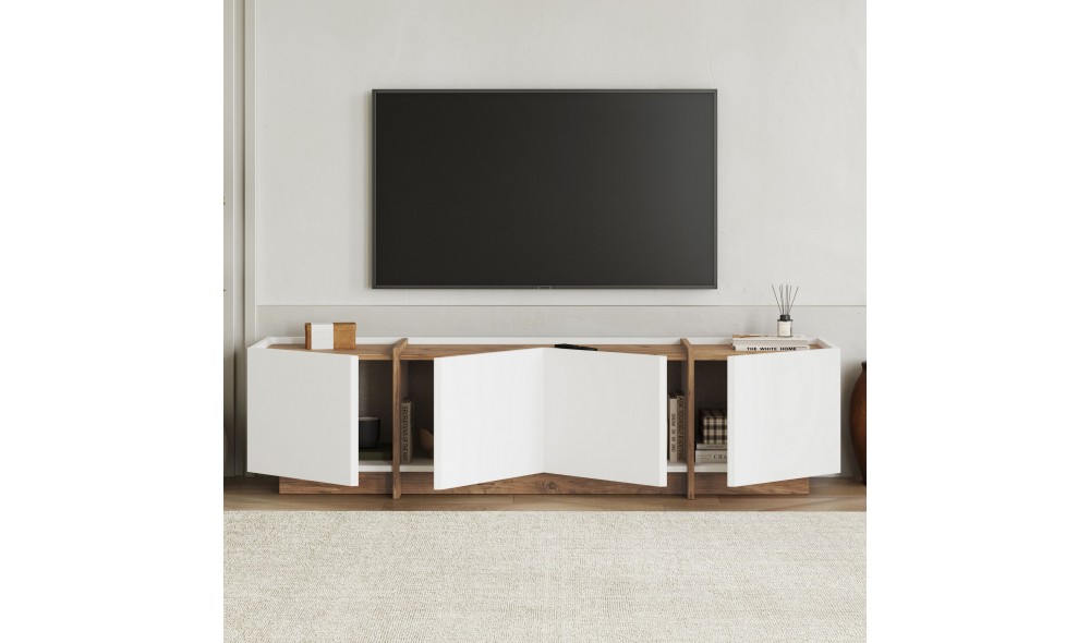 Comoda TV, Lowen - White, Atlantic Pine, 180 x 46 x 35 cm
