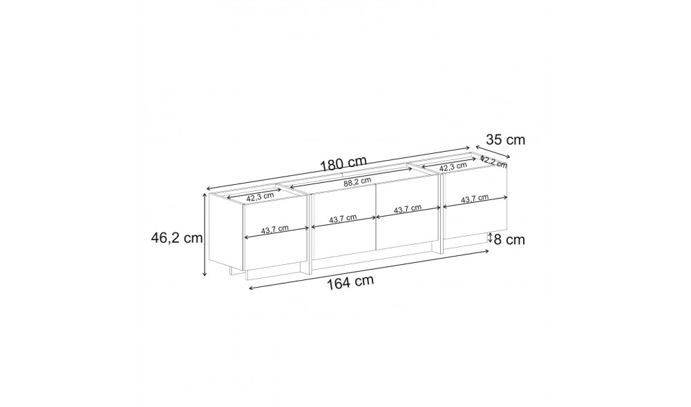 Comoda TV, Lowen - Milano Walnut, 180 x 46 x 35 cm