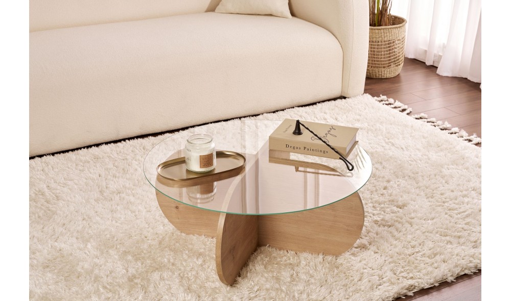 Masuta de cafea, Aeris - Sapphire Oak, Transparent, 75 x 35 x 75 cm