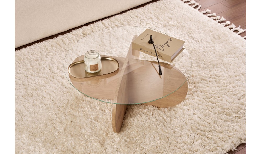 Masuta de cafea, Aeris - Sapphire Oak, Transparent, 75 x 35 x 75 cm