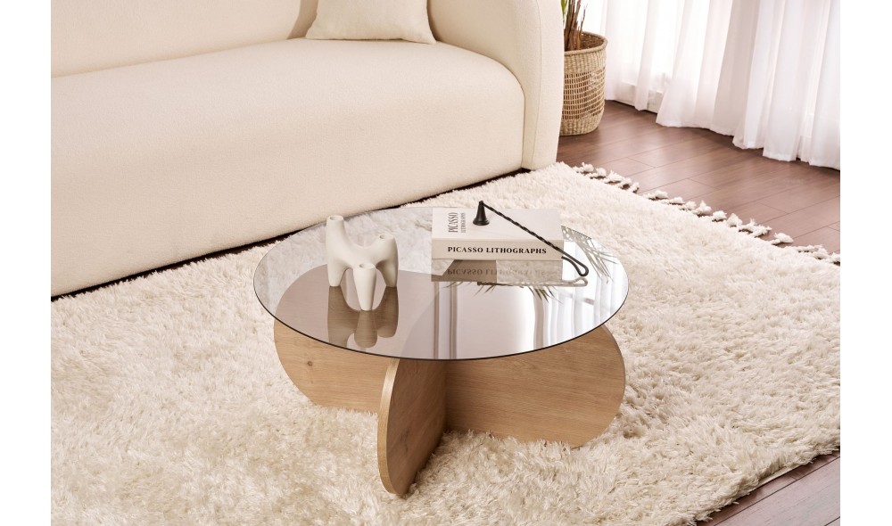 Masuta de cafea, Aeris - Sapphire Oak, Fume, 75 x 35 x 75 cm