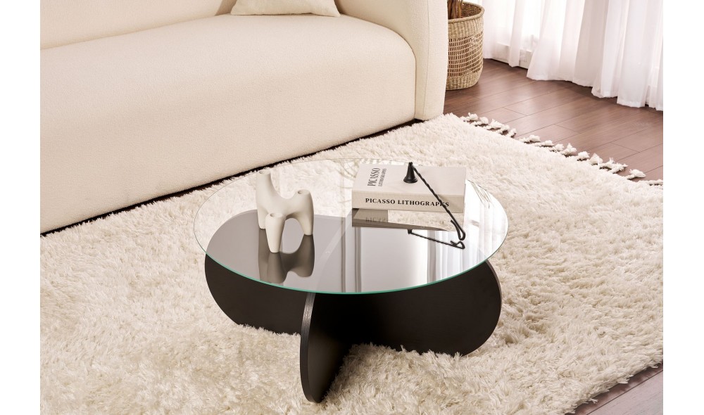 Masuta de cafea, Aeris - Wood Black, Transparent, 75 x 35 x 75 cm