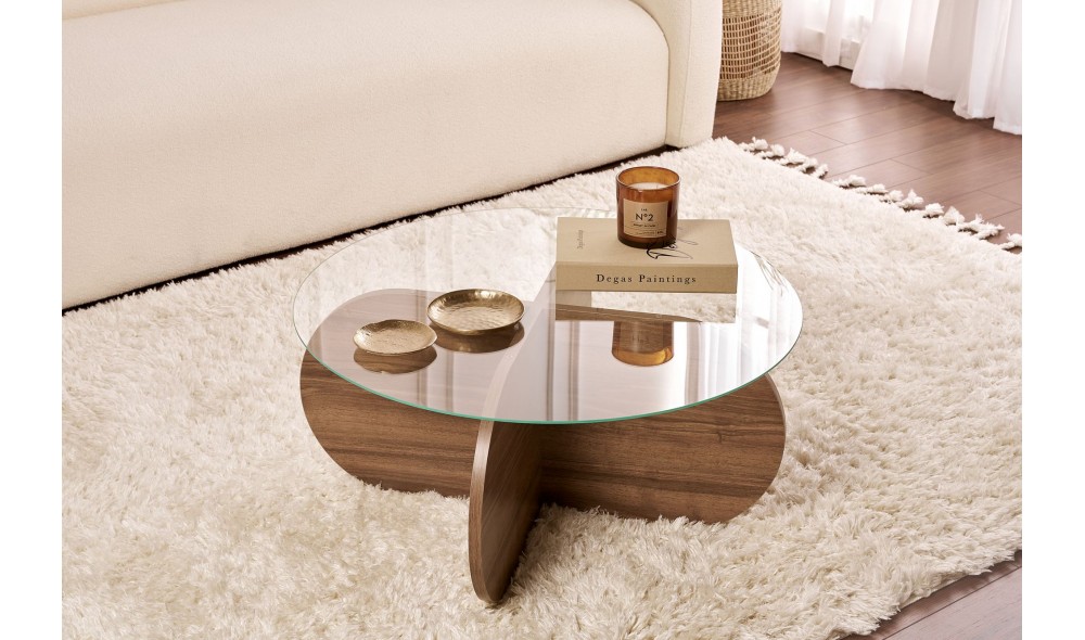 Masuta de cafea, Aeris - Venezia Walnut, Transparent, 75 x 35 x 75 cm