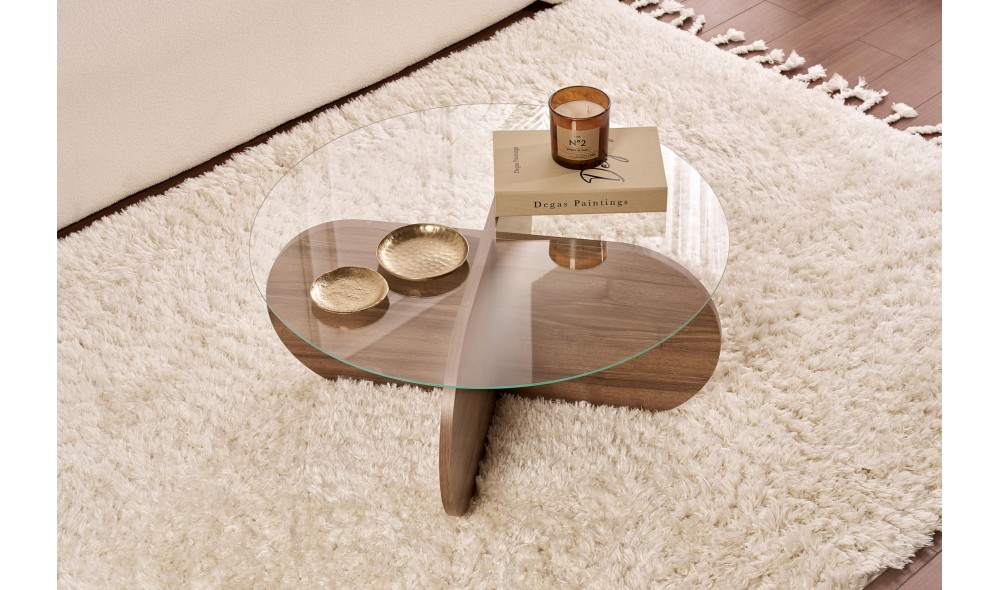 Masuta de cafea, Aeris - Venezia Walnut, Transparent, 75 x 35 x 75 cm