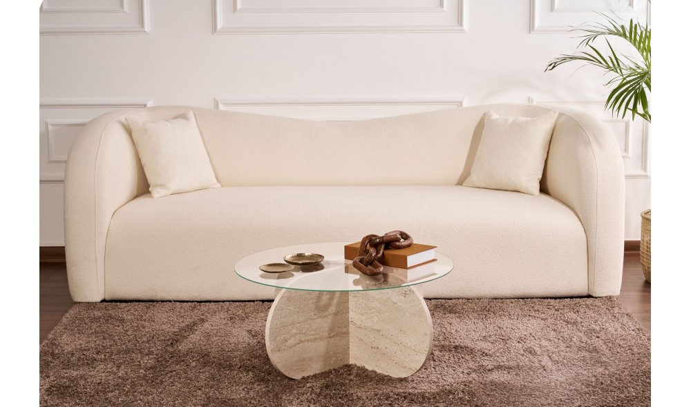 Masuta de cafea, Aeris - Travertine, Transparent, 75 x 35 x 75 cm