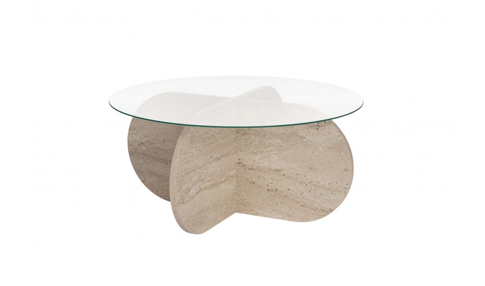 Masuta de cafea, Aeris - Travertine, Transparent, 75 x 35 x 75 cm