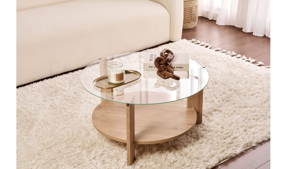 Masuta de cafea, Clara - Sapphire Oak, Transparent, 75 x 40 x 75 cm