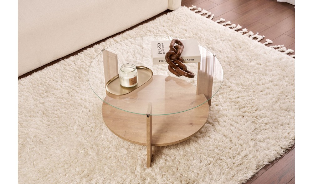 Masuta de cafea, Clara - Sapphire Oak, Transparent, 75 x 40 x 75 cm