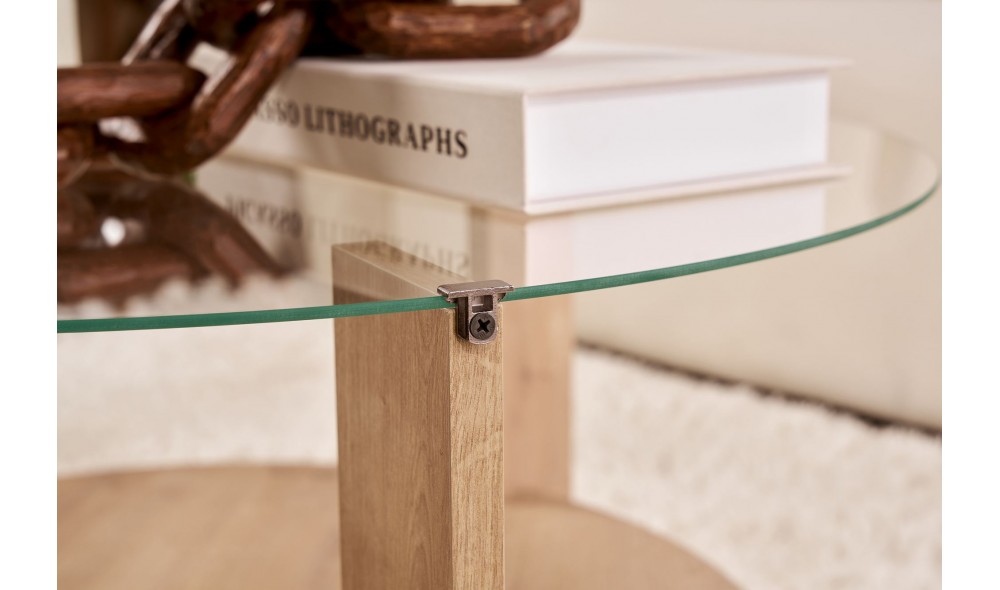 Masuta de cafea, Clara - Sapphire Oak, Transparent, 75 x 40 x 75 cm