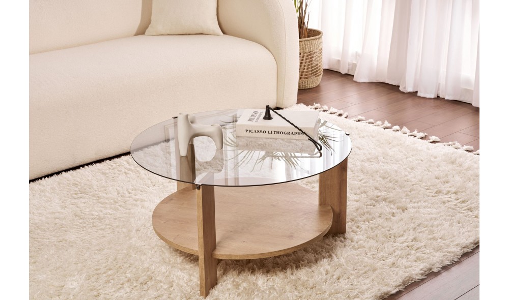 Masuta de cafea, Clara - Sapphire Oak, Fume, 75 x 40 x 75 cm