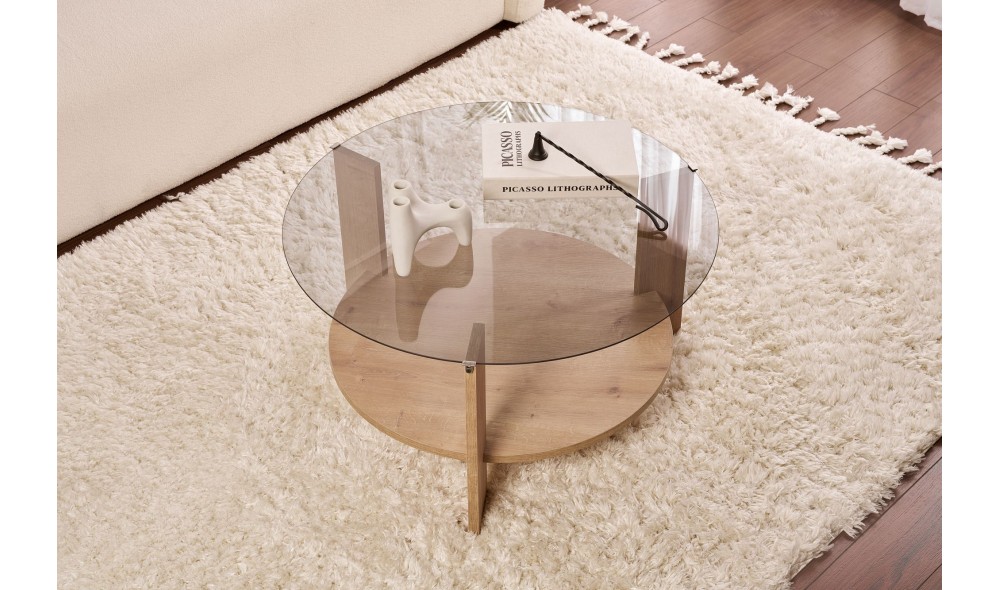 Masuta de cafea, Clara - Sapphire Oak, Fume, 75 x 40 x 75 cm