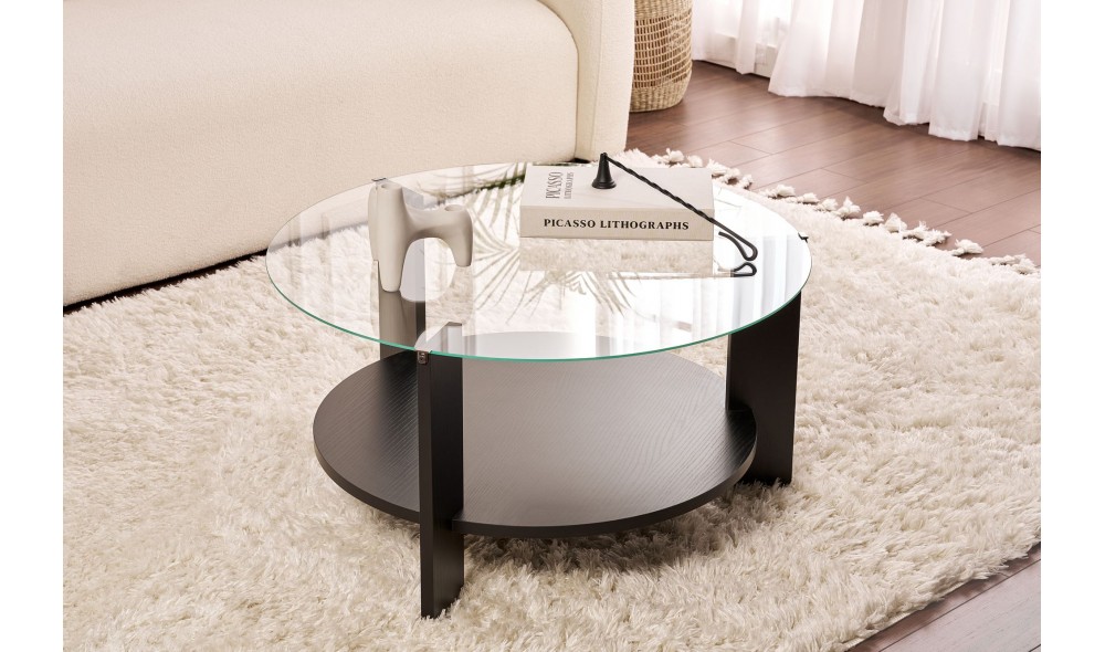 Masuta de cafea, Clara - Wood Black, Transparent, 75 x 40 x 75 cm