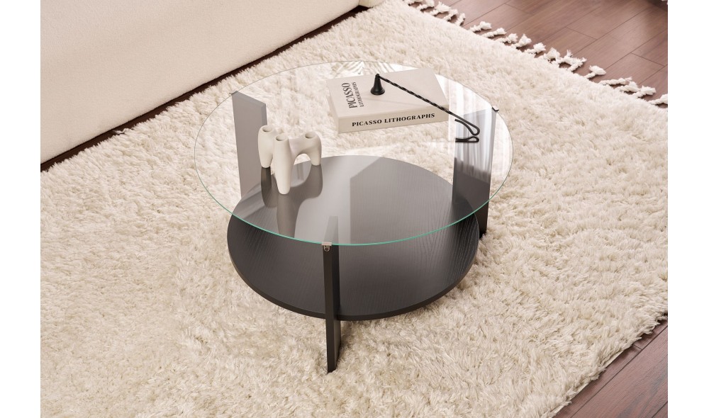 Masuta de cafea, Clara - Wood Black, Transparent, 75 x 40 x 75 cm