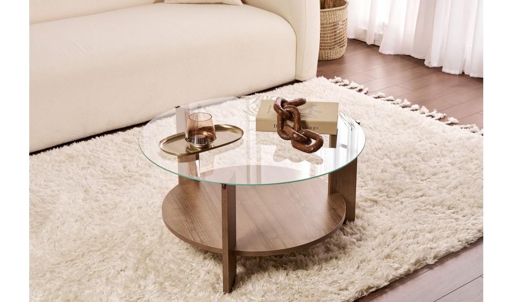 Masuta de cafea, Clara - Venezia Walnut, Transparent, 75 x 40 x 75 cm