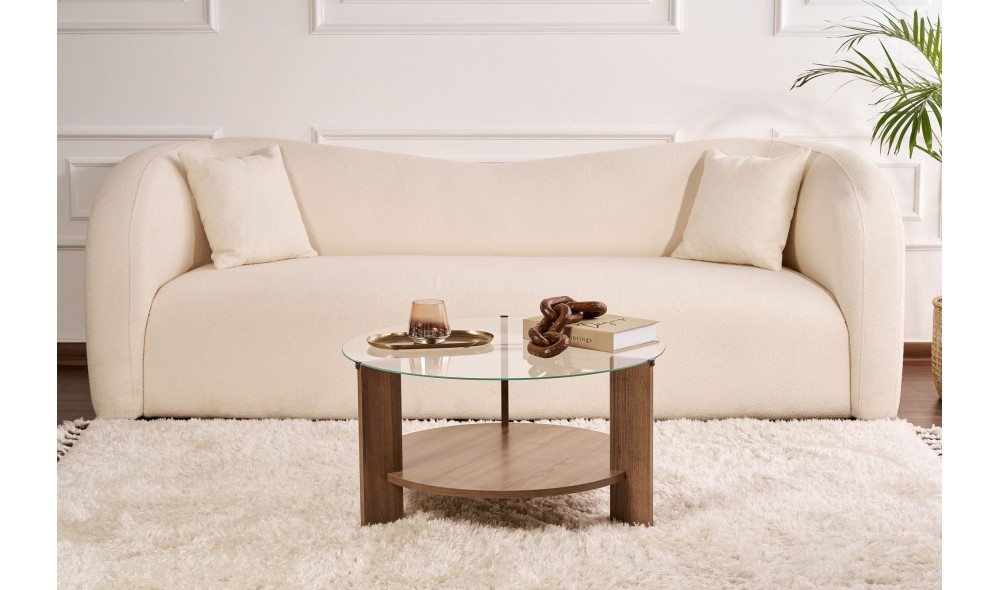 Masuta de cafea, Clara - Venezia Walnut, Transparent, 75 x 40 x 75 cm