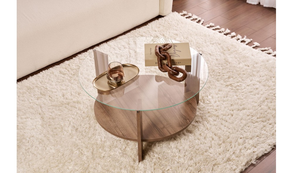 Masuta de cafea, Clara - Venezia Walnut, Transparent, 75 x 40 x 75 cm